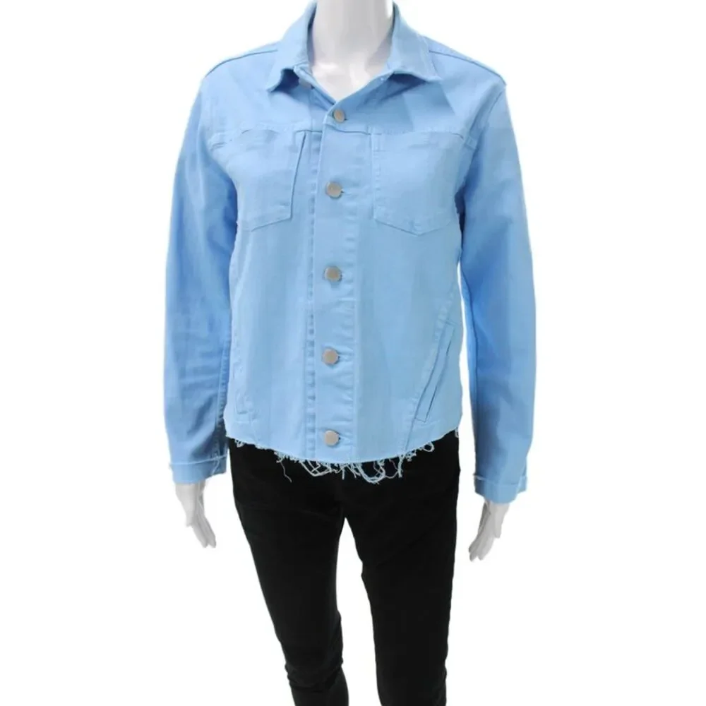 L'Agence Womens Blue Basic Jacket Button Long Sleeve Size XL